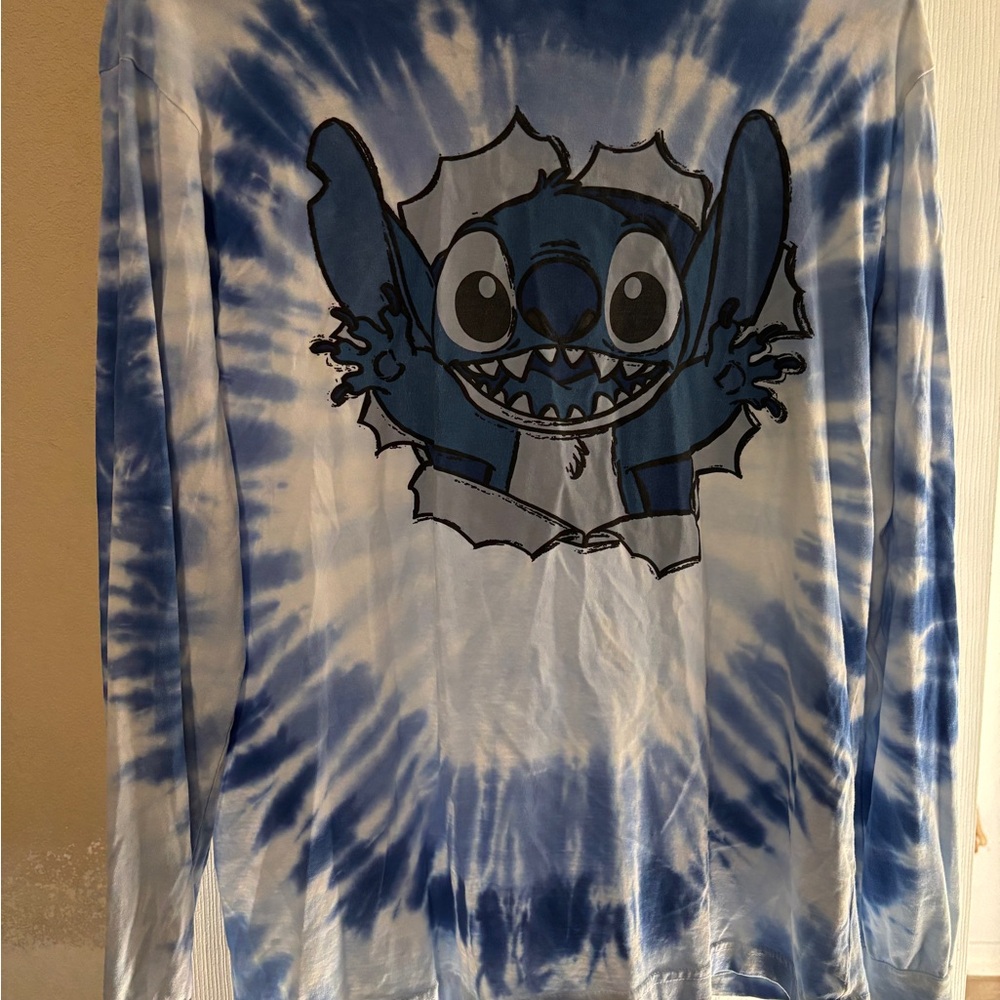 Disney Blue and White Tie-Dye Long Sleeve Tee